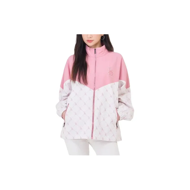 MLB Monogram Los Angeles Dodgers Jackets Coats Unisex Hemp Pink-3