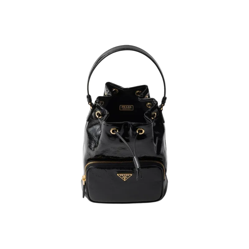PRADA Cow Leather Bucket Bag, Shoulder Bag, Crossbody Bag, Handbag Women's Black-3
