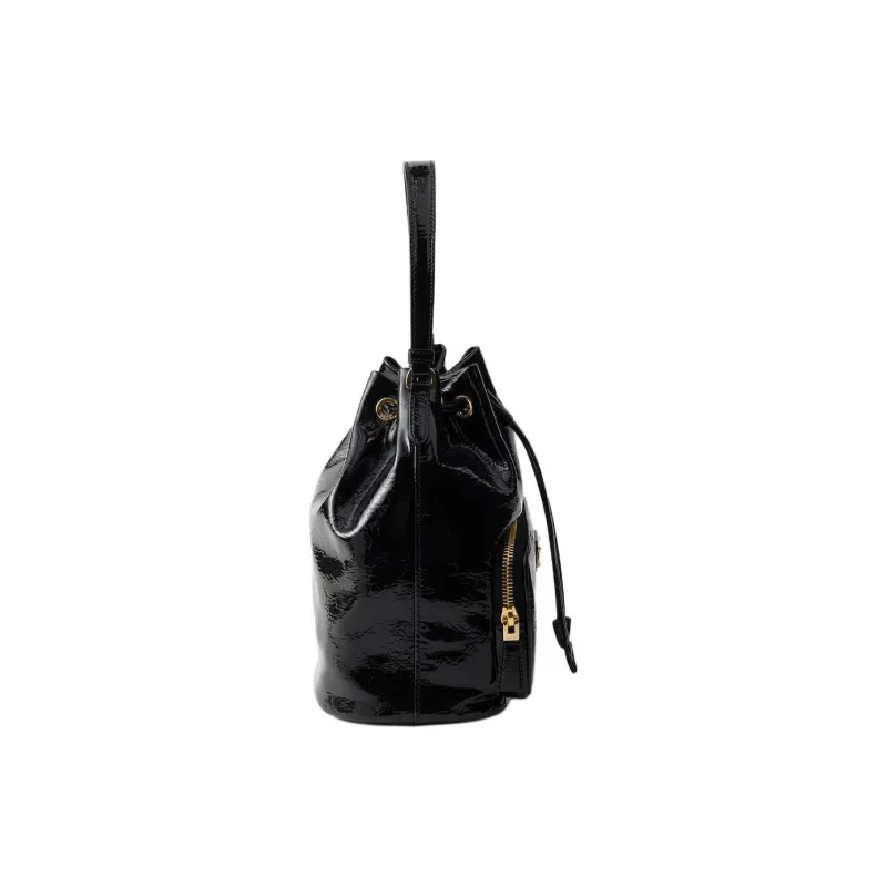 PRADA Cow Leather Bucket Bag, Shoulder Bag, Crossbody Bag, Handbag Women's Black-4