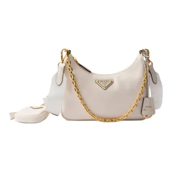 PRADA Leather Crescent Bag, Portable Crossbody Bag, Shoulder Bag Mini Women's White
