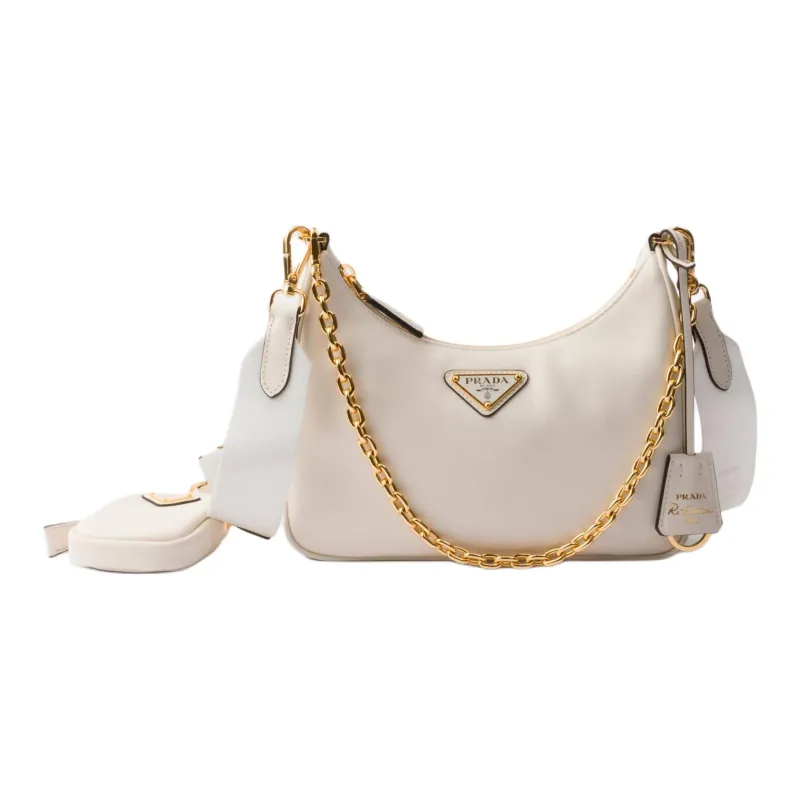 PRADA Leather Crescent Bag, Portable Crossbody Bag, Shoulder Bag Mini Women's White-0