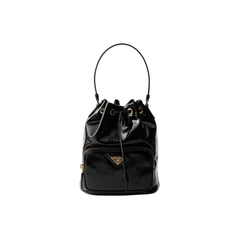 PRADA Cow Leather Bucket Bag, Shoulder Bag, Crossbody Bag, Handbag Women's Black-0