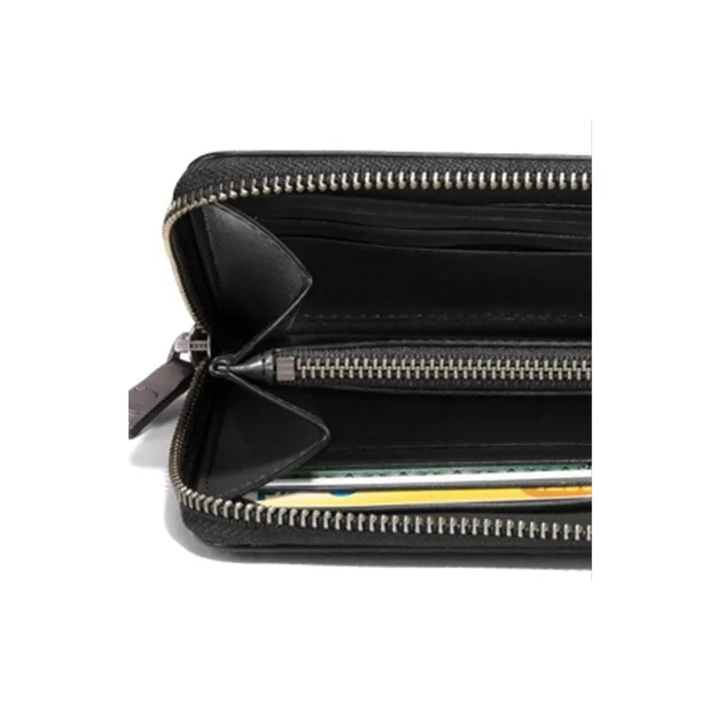 COACH Accordion Wallet Leather Trunk Bag Clutch Wallet Men's Black-3