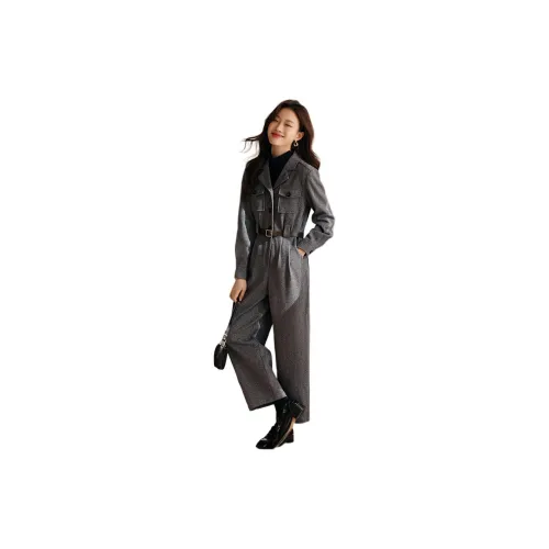 Mo Han Yi Mei Jumpsuits Women's Gray Plaid