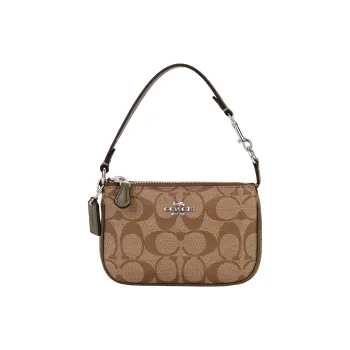 COACH Nolita Coated Canvas With Leather Pochette, Shoulder Bag, Clutch, Wallet Trumpets Women's Dark Brown & Multicolor