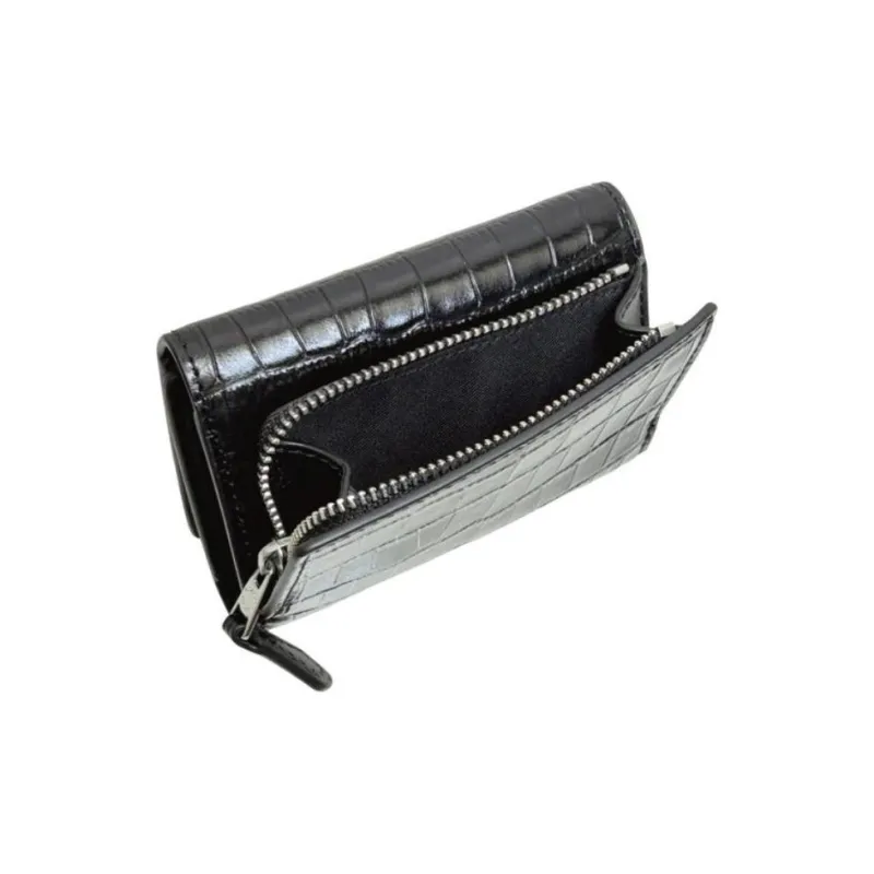 COACH Micro Crocodile Embossed Leather Wallet Mini Women's Silver & Black-3