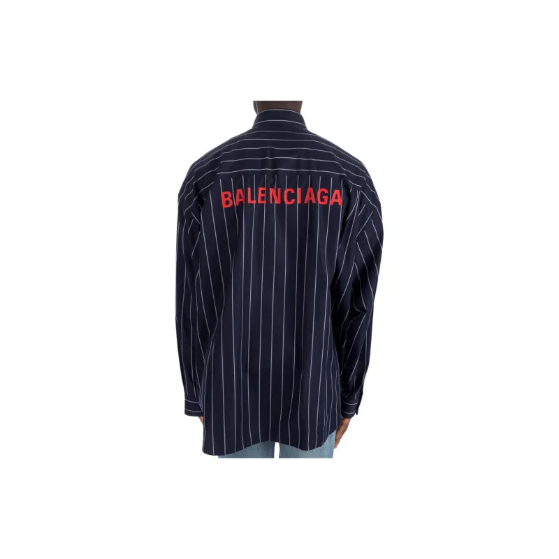 Balenciaga Logo Embroidered Striped Oversize Shirt-3