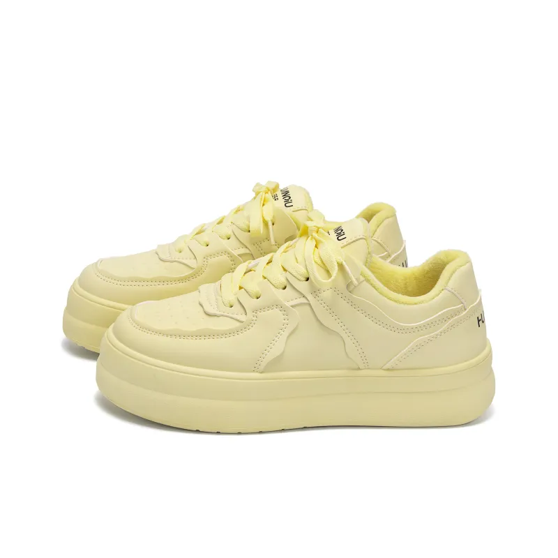 HUANQIU Warm Height Increasing Low Top Skateboard Shoes Women's Yellow-1