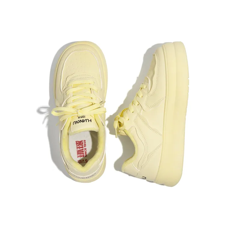 HUANQIU Warm Height Increasing Low Top Skateboard Shoes Women's Yellow-5