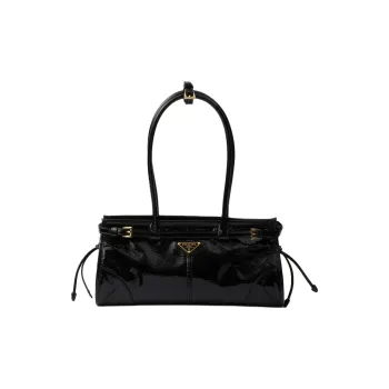 PRADA Patent Leather Cow Leather Handbag Shoulder Bag Medium Size Women's Black