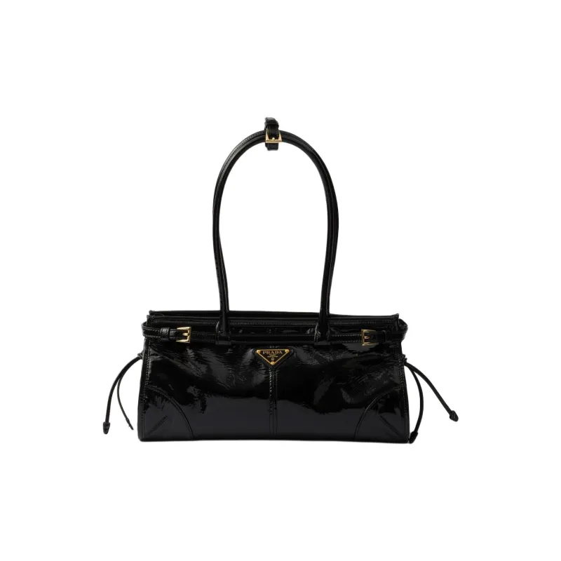 PRADA Patent Leather Cow Leather Handbag Shoulder Bag Medium Size Women's Black-0