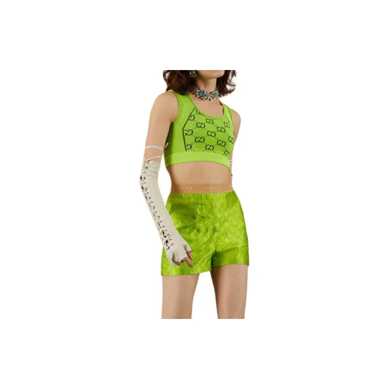 GUCCI Gg Jersey Jacquard Sleeveless Top 'Fluo Yellow/Black'-3