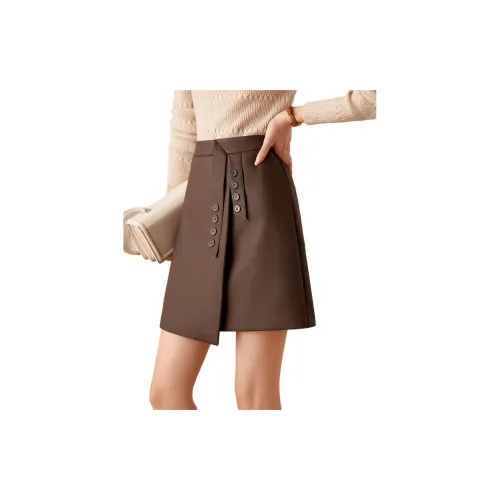 Mo Han Yi Mei Casual Short Skirts Women's Coffee