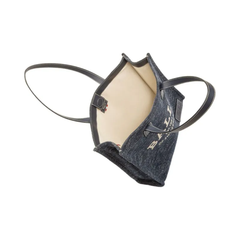 BALLY Crystalia Wool Blend With Calfskin Detail Tote Bag Shopping Bag Handbag Shoulder Bag Women's Navy-3