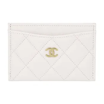 CHANEL Grain Calfskin Coin Purse, Card Holder Regular Women's White