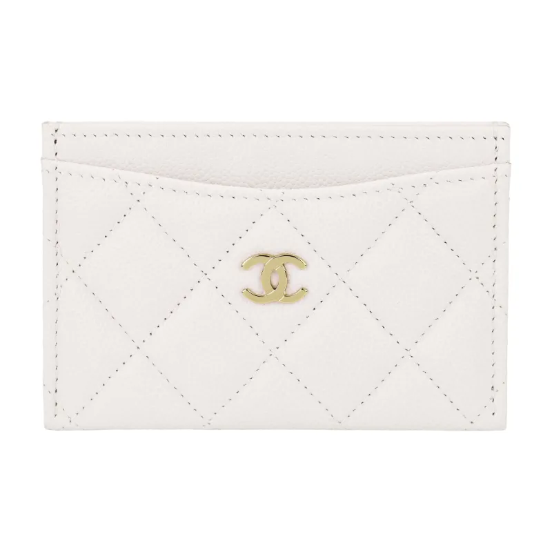 CHANEL Grain Calfskin Coin Purse, Card Holder Regular Women's White-0