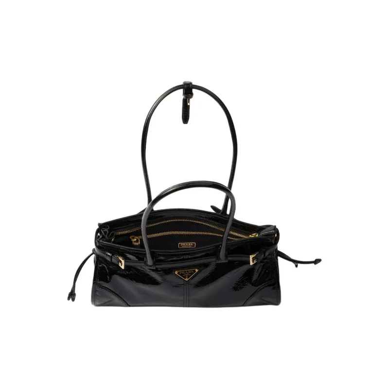 PRADA Patent Leather Cow Leather Handbag Shoulder Bag Medium Size Women's Black-3