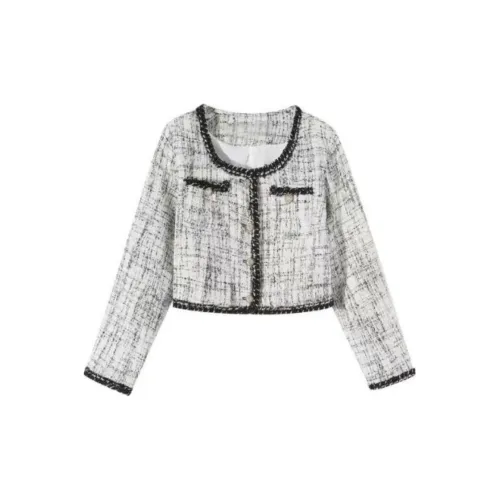 PAIN OR PLEASURE Cropped Coat Women's Black/White Plaid