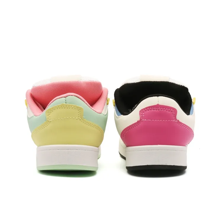 ABCYLM Slip Resistant Cushioning Impact Resistance Wear Resistant Low Top Skateboard Shoes Women's Rainbow Mismatched-3