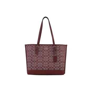 COACH Mollie Jacquard Fabric With Cow Leather Tote Bag, Shopping Bag, Handbag, Shoulder Bag Large Size Women's