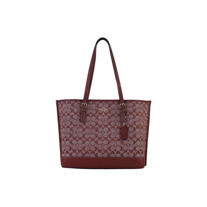 COACH Mollie Jacquard Fabric With Cow Leather Tote Bag, Shopping Bag, Handbag, Shoulder Bag Large Size Women's-0