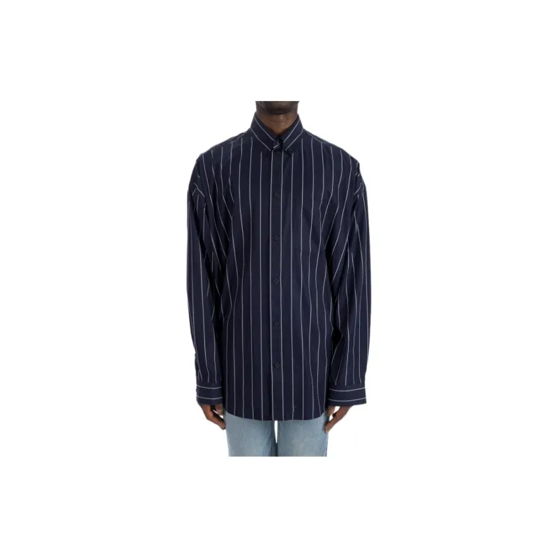 Balenciaga Logo Embroidered Striped Oversize Shirt-2