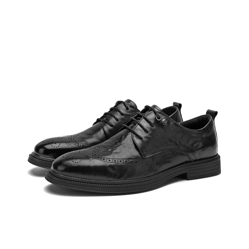 HLA Dress Shoes Men Low Top Black-11