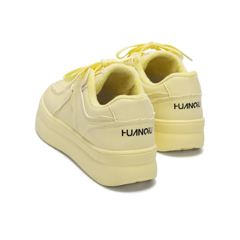 HUANQIU Warm Height Increasing Low Top Skateboard Shoes Women's Yellow-4