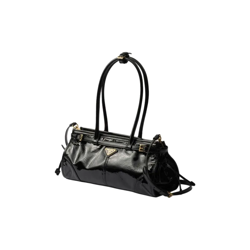 PRADA Patent Leather Cow Leather Handbag Shoulder Bag Medium Size Women's Black-1