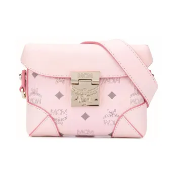 MCM Soft Berlin Visetos Leather Small Box Bag, Crossbody Fanny Pack Regular Women's Pink