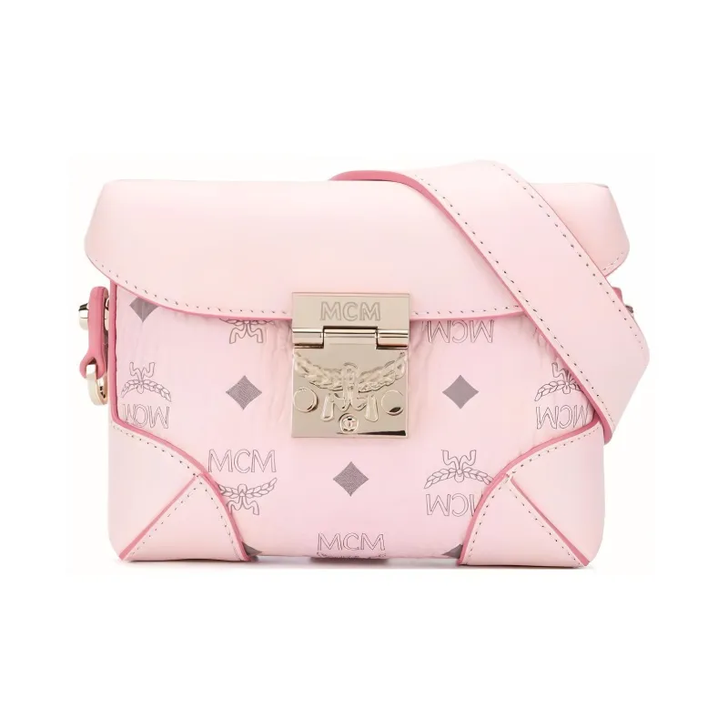 MCM Soft Berlin Visetos Leather Small Box Bag, Crossbody Fanny Pack Women's Pink-0