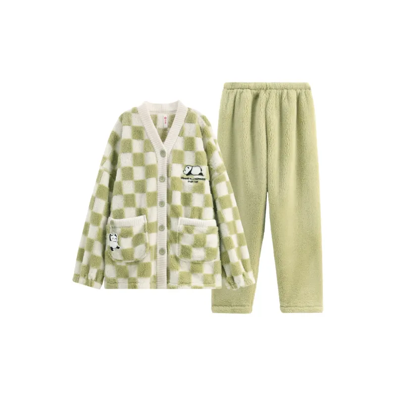 FENTENG Pajama Set Women's Green Plaid-0