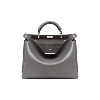 FENDI Peekaboo Calfskin Shoulder Bag Crossbody Bag Handbag Medium Size Men's Gray