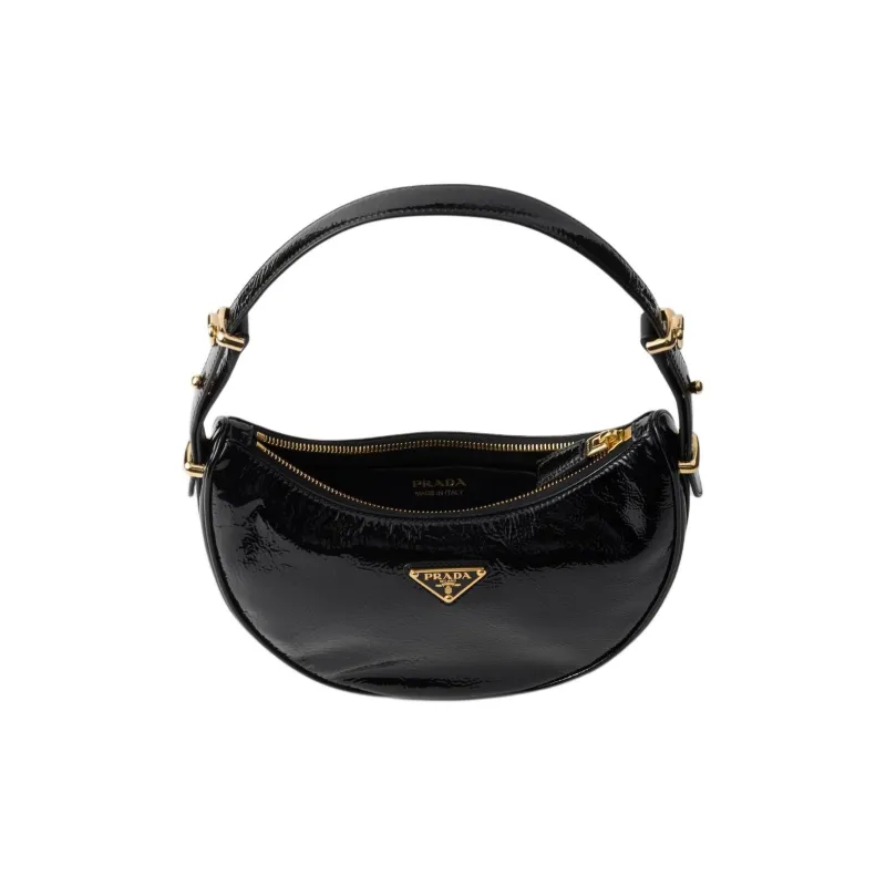 PRADA Patent Leather Handbag Shoulder Bag Unisex Black-3