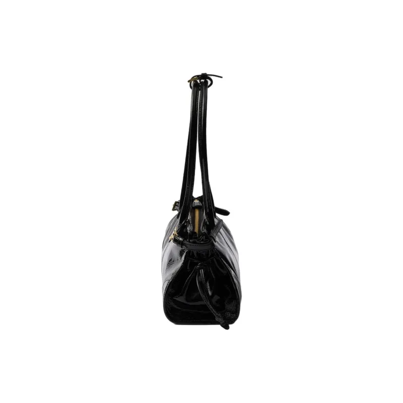 PRADA Patent Leather Cow Leather Handbag Shoulder Bag Medium Size Women's Black-4