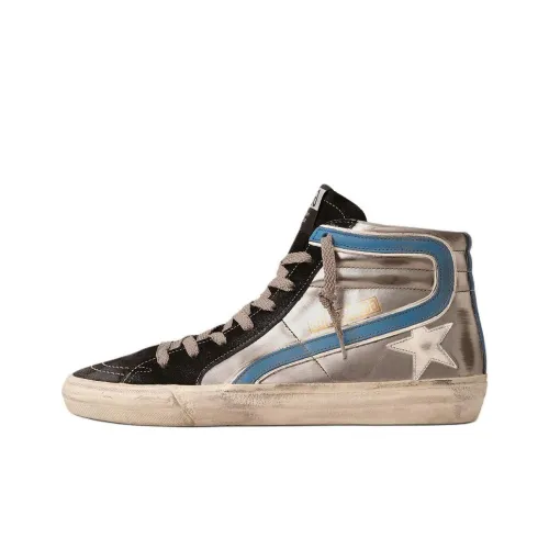 Golden Goose Slide Skateboard Shoes Men High-Top Silver