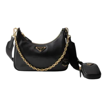 PRADA Re Edition Logo Leather Mini Crossbody Shoulder Bags Women's Black