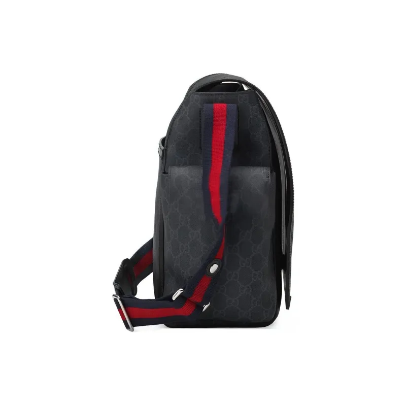 GUCCI Canvas With Leather Messenger Bag, Shoulder Bag, Crossbody Bag Men's Gray Black-1