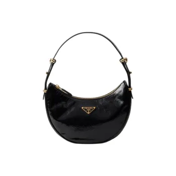 PRADA Patent Leather Handbag Shoulder Bag Unisex Black