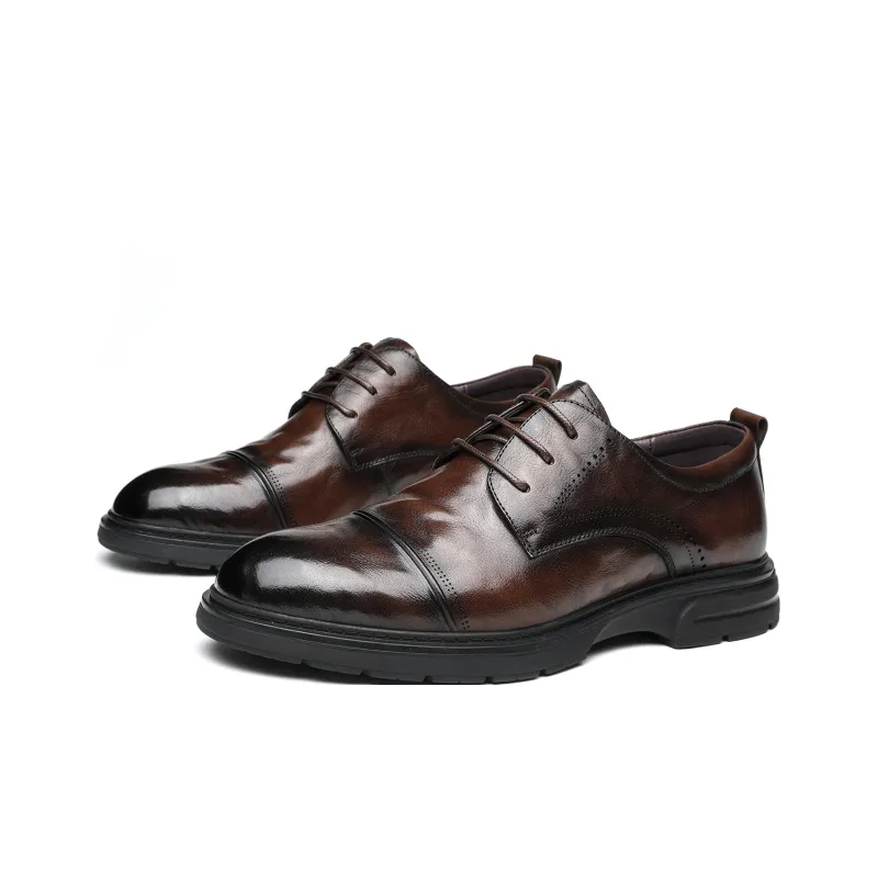 FAPAI Men's Casual Shoes Men Low Top Brown-4