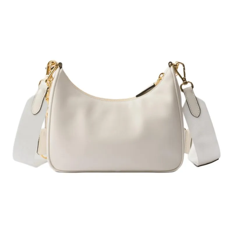 PRADA Leather Crescent Bag, Portable Crossbody Bag, Shoulder Bag Mini Women's White-2
