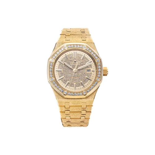 ROERDUM AP Fully Rhinestone Embellished Mechanical Movement Steel Strap Watch Men
s Watches Gold Dial