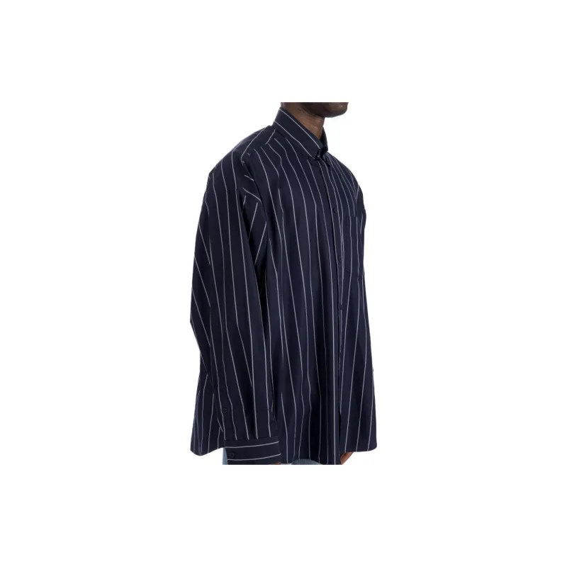Balenciaga Logo Embroidered Striped Oversize Shirt-4