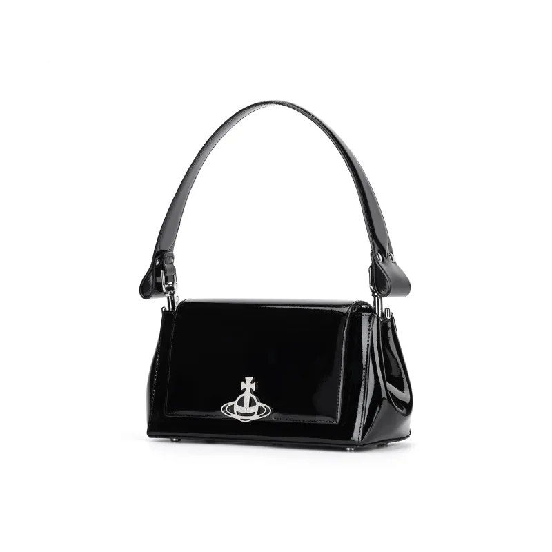 Vivienne Westwood HAZEL Cow Leather Shoulder Bag Baguette Bag One Shoulder Handbag Medium Size Women's Black-3