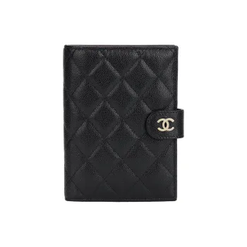 CHANEL Cow Leather Wallets Passport Holders Small Size Women's Black