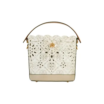 TORY BURCH T Monogram Leather Bucket Bag, Shoulder Bag, Crossbody Bag, Handbag Women's Ivory White