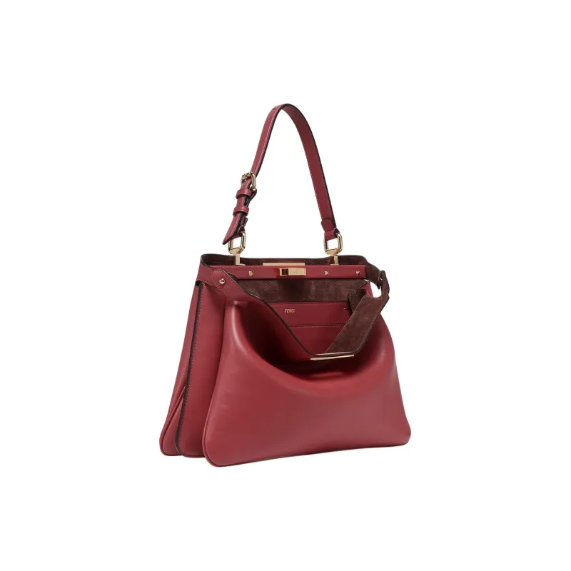 FENDI Peekaboo Calfskin Handbag Shoulder Bag Medium Size Women's Red-2