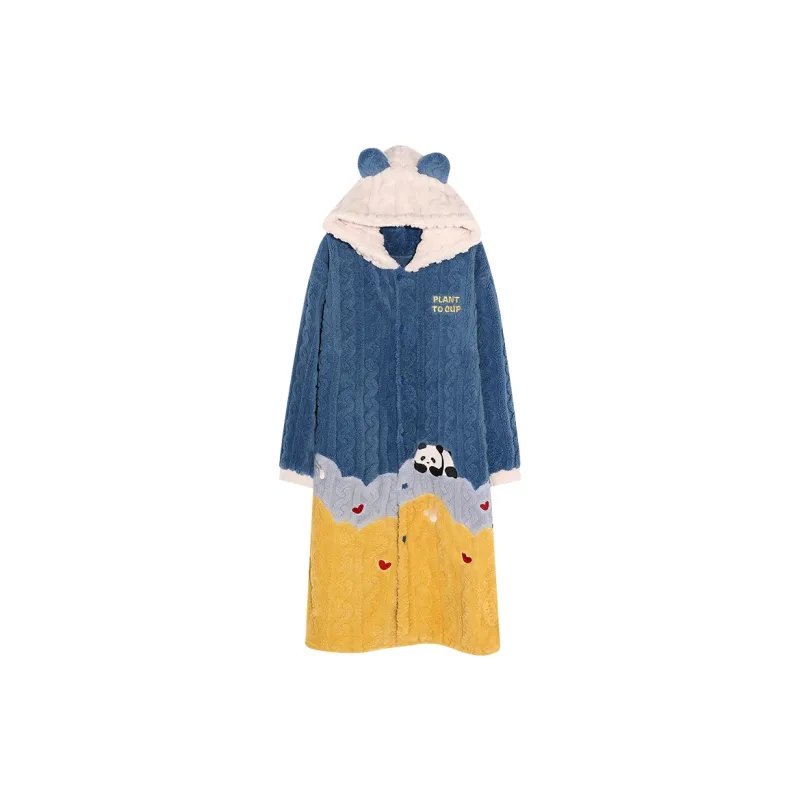YIROUQING Pajama Robe Men's Blue-0