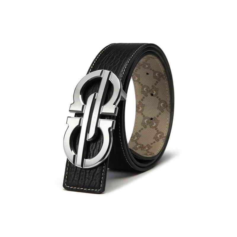 PIERRE CARDIN Top Grain Cow Leather, Double Sided Strap Belt Gift, Boyfriend Men's Black 3.8CM-2