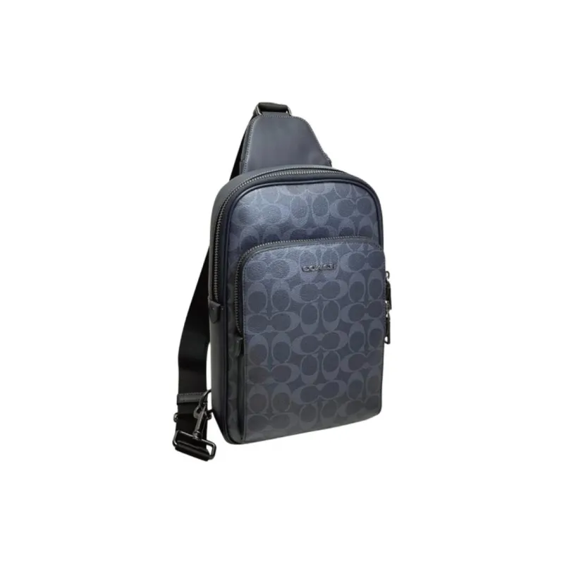 COACH ETHAN Iconic Denim With Smooth Calfskin One Shoulder Crossbody Sling Bags Small Size Men's Bronze & Midnight Navy-1